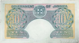 Jamaica 10 Shillings, 1939-1948 reverse