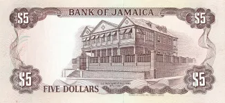 Jamaica 5 Dollars, 1985-1992 reverse