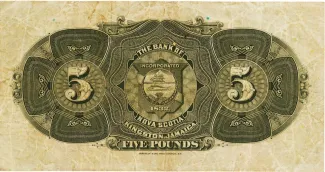 Jamaica 5 Pounds, 1900-1920 reverse