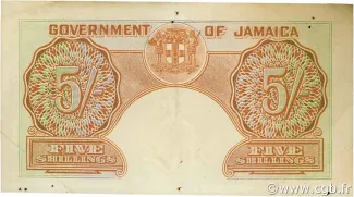 Jamaica 5 Shillings, 1939-1958 reverse