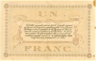 Jura, Department of 1 Franc, 1925 reverse