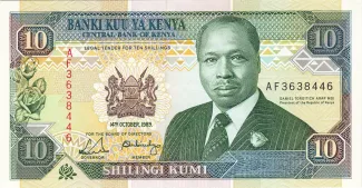 Kenya 10 Shillings, 1989-1994 obverse