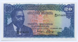 Kenya 20 Shillings, 1974-1977 obverse