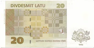 Latvia 20 Latu, 1992 reverse