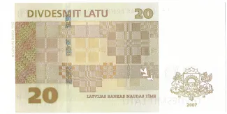 Latvia 20 Latu, 2007-2009 reverse