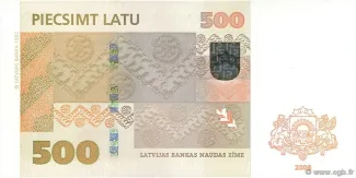 Latvia 500 Latu, 2008 reverse