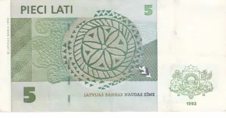 Latvia 5 Lati, 1992 reverse