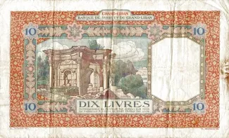 Lebanon 10 Livres, 1925-1930 reverse