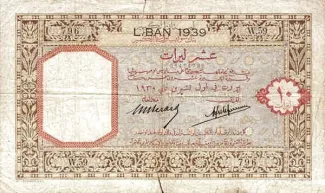 Lebanon 10 Livres, 1939 obverse