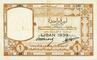 Lebanon 1 Livre, 1939 obverse