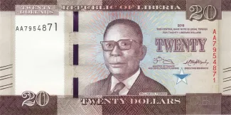 Liberia 20 Dollars, 2016-2017 obverse