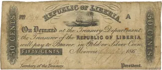 Liberia 50 Cents, 1858-1866 obverse