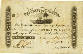 Liberia 5 Dollars, 1858-1863 obverse