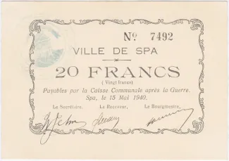 Liège (Spa) 20 Francs, 1940