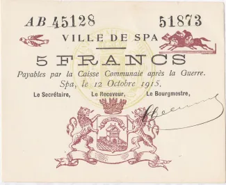 Liège (Spa) 5 Francs, 1914-1916