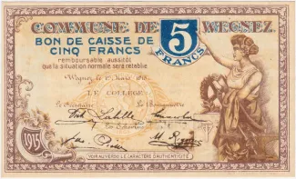 Liège (Wegnez) 5 Francs, 1915
