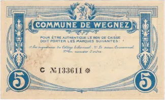 Liège (Wegnez) 5 Francs, 1915 reverse