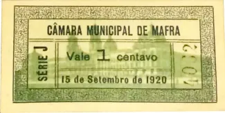 Lisboa, District of 1 Centavo, 1920 obverse