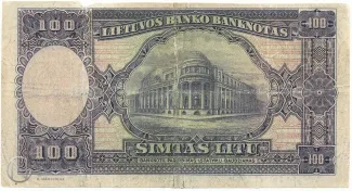 Lithuania 100 Litu, 1928 reverse