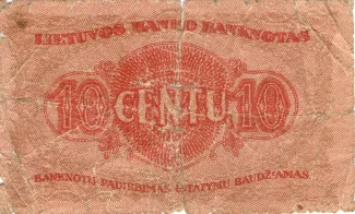 Lithuania 10 Centu, 1922 reverse