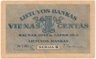 Lithuania 1 Centas, 1922 image