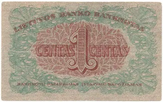 Lithuania 1 Centas, 1922 reverse