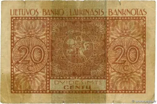 Lithuania 20 Centu, 1922 reverse