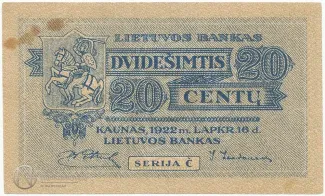 Lithuania 20 Centu, 1922 image