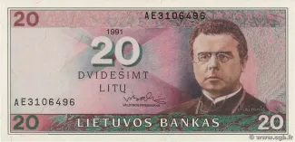 Lithuania 20 Litu, 1991 obverse