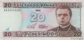 Lithuania 20 Litu, 1993 obverse