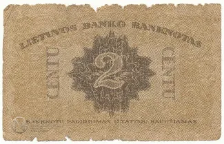 Lithuania 2 Centu, 1922 reverse