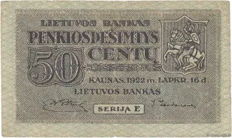 Lithuania 50 Centu, 1922 image
