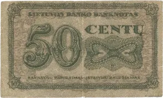 Lithuania 50 Centu, 1922 reverse