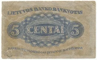 Lithuania 5 Centai, 1922 reverse