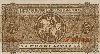 Lithuania 5 Litai, 1922 reverse