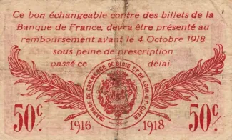 Loir et Cher, Department of 50 Centimes, 1916 reverse