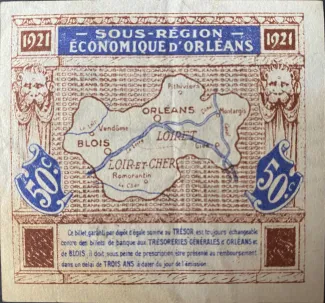 Loiret and Loir-et-Cher, Departments of 50 Centimes, 1920-1921 reverse