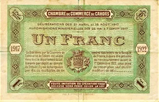Lot, Department of 1 Franc, 1917 reverse