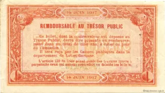 Lot-et-Garonne, Department of 1 Franc, 1917-1922 reverse