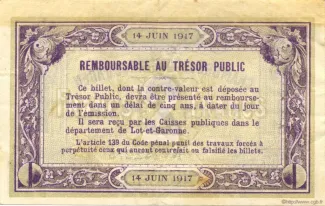 Lot-et-Garonne, Department of 2 Francs, 1917 reverse