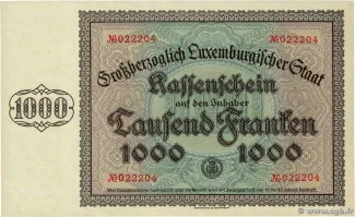 Luxembourg 1.000 Francs, 1939 reverse