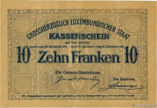 Luxembourg 10 Francs, 1918 reverse
