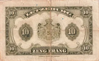 Luxembourg 10 Francs, 1944 reverse