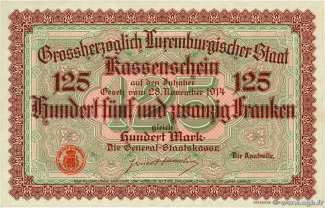 Luxembourg 125 Francs, 1914 reverse