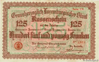 Luxembourg 125 Francs, 1918 reverse