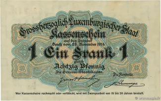 Luxembourg 1 Francs, 1914 reverse