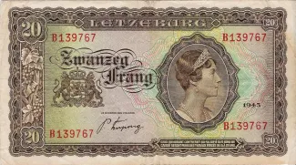 Luxembourg 20 Francs, 1943 image