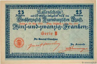 Luxembourg 25 Francs, 1918 reverse