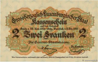 Luxembourg 2 Francs, 1918 reverse