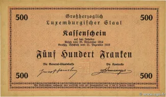 Luxembourg 500 Francs, 1918 reverse